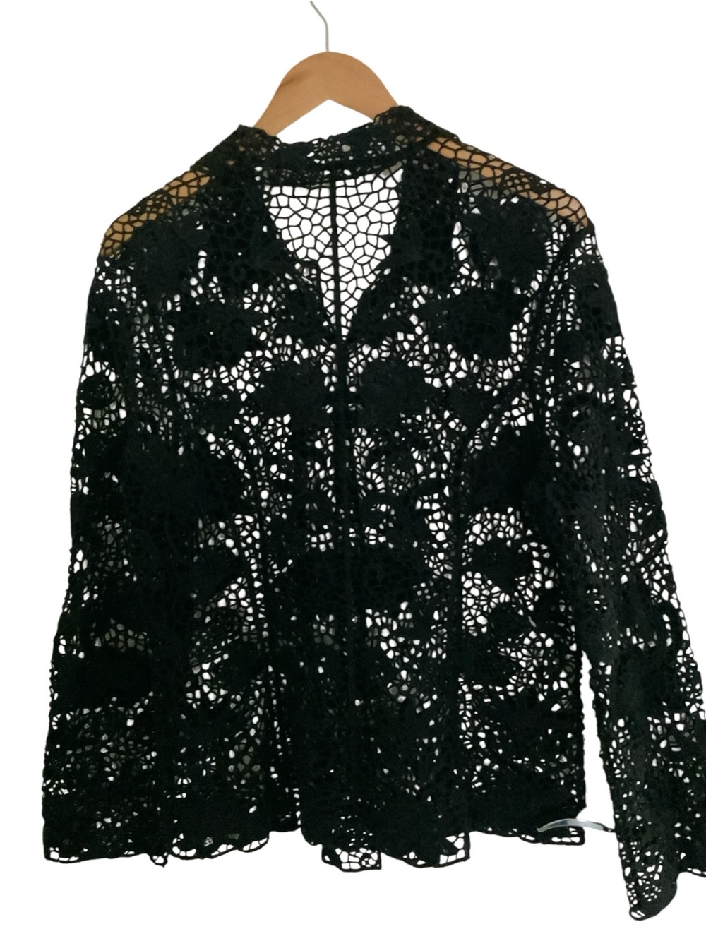 Lafei Nier Womens XL Crochet Sheer Button Up Shirt Black Long Sleeve Floral Goth